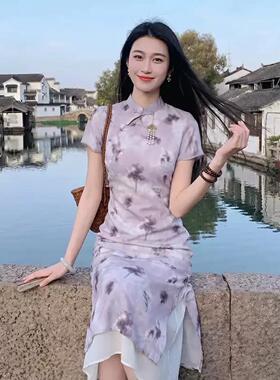 2026夏季新款温柔气质新中式国风碎花旗袍裙收腰显瘦连衣裙D6582