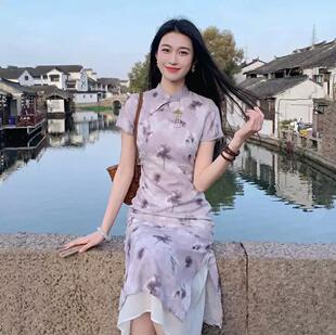 2026夏季新款温柔气质新中式国风碎花旗袍裙收腰显瘦连衣裙D6582