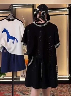 【两件套】时尚夏季休闲气质短袖高级感温柔半裙套装女D1856