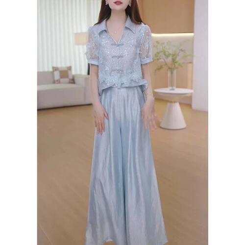 【两件套】【有里布】2026夏季新款女气质显瘦阔腿裤套装 M0270