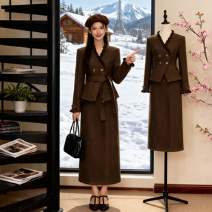 2025冬新款 两件套JT0134A 有里布新年战袍千金风外套半身裙套装