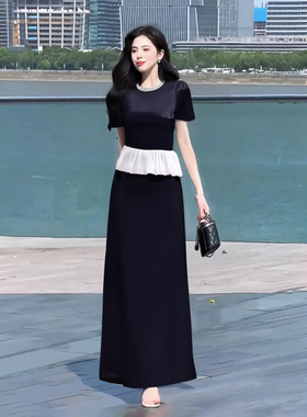 设计拼接花边褶皱不规则两件套2025夏季女时尚减龄收腰套装D2076A