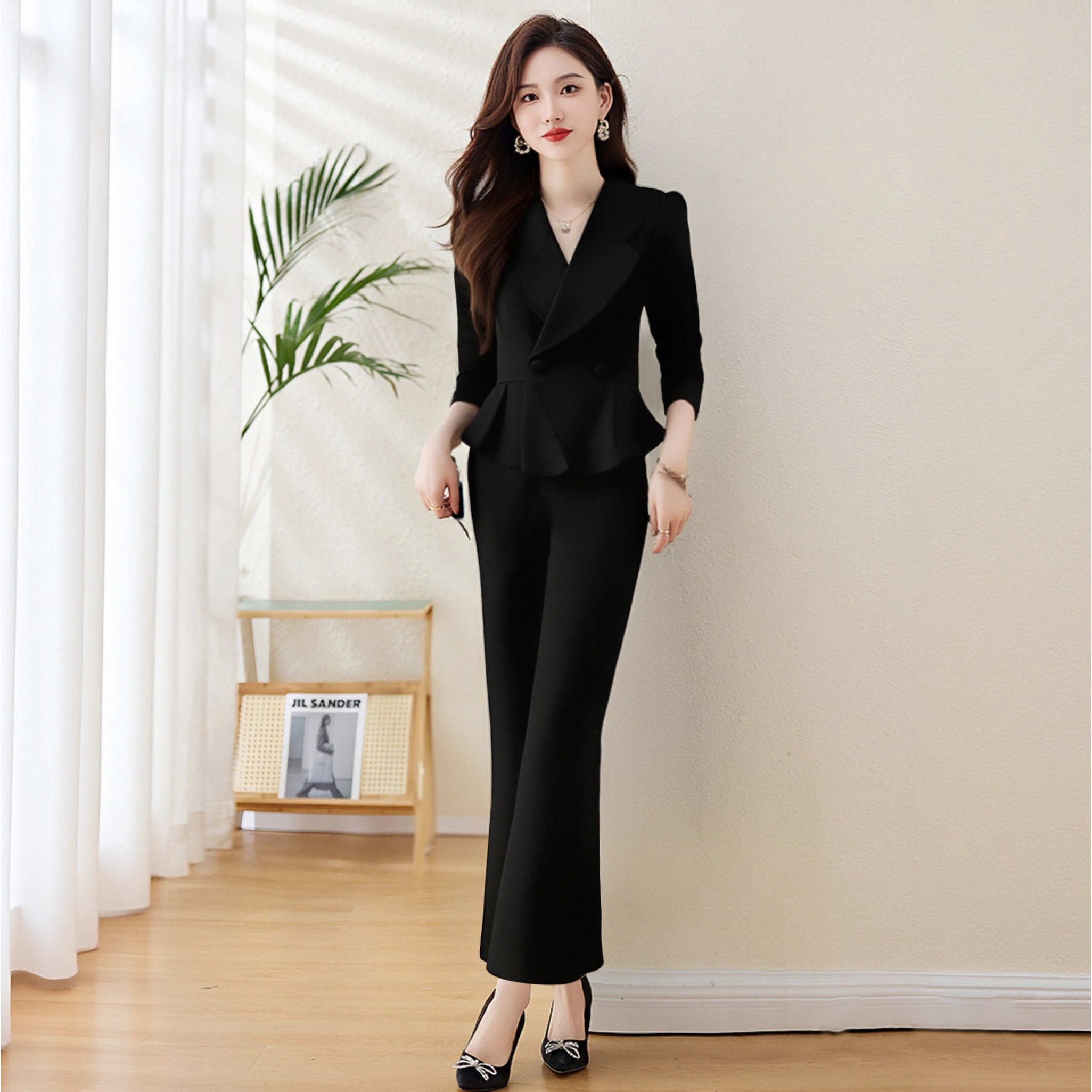 2025秋季新款法式女神范时尚修身时尚套装上衣裤子两件套JT0104