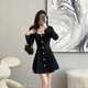 有里布赫本风圆领长袖 裙子D3854 内搭短款 黑色连衣裙2025秋季 新款