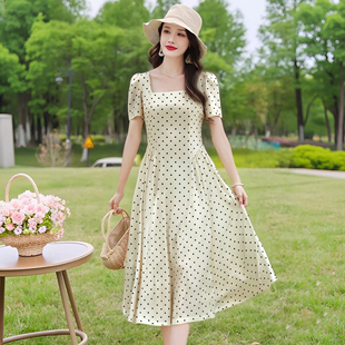 连衣裙子女D1411B 收腰绝美短款 气质波点女神范裙子2025夏季 新款