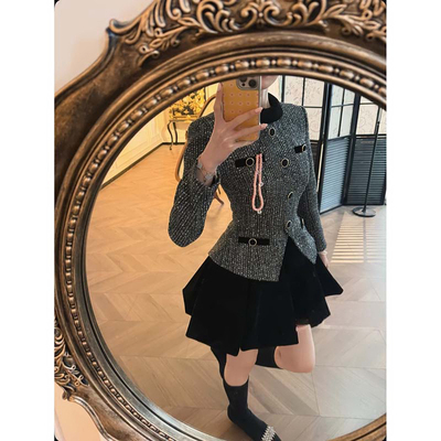 2026春季新款有里布高级感气质假两件绝美收腰短款连衣裙DM0290