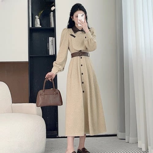 送腰带2026早秋新款修身高级感内搭配大衣长袖女长裙TX0121