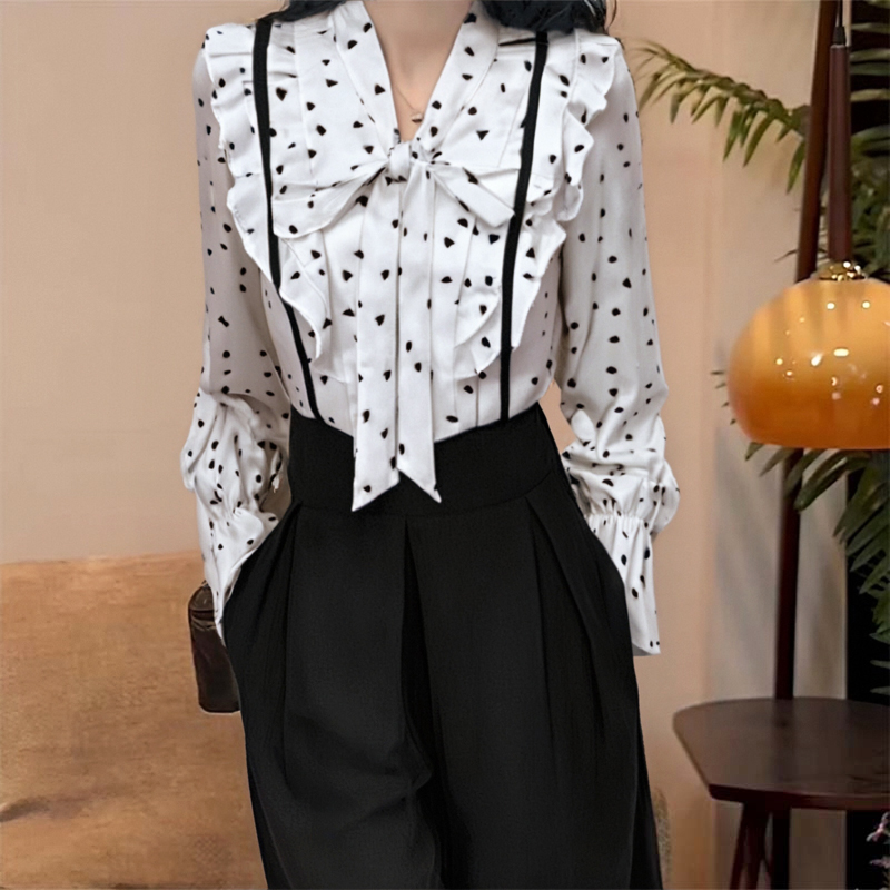 2025秋季新款两件套法式高级感波点衬衫女春秋季上衣显瘦裤QJ0010