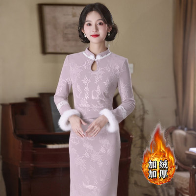 2026春季新款加绒加厚文艺显瘦新中式日常旗袍气质连衣裙D4364A