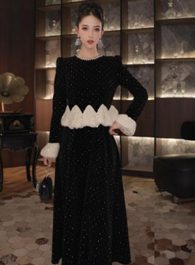 2025春时尚显瘦法式性感气质名媛女装连衣裙拼接修身裙子2949