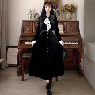 气质收腰假两件长裙D3751A 新款 送腰带法式 连衣裙女2025秋季