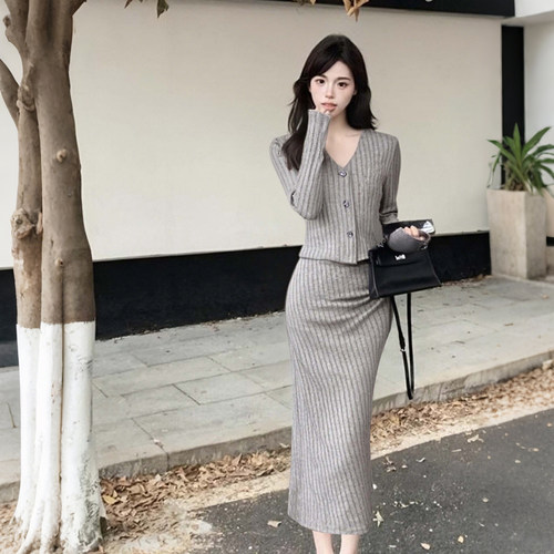 气质显瘦两件套2025秋季新款外套鱼尾连衣裙套装两件套D3886A