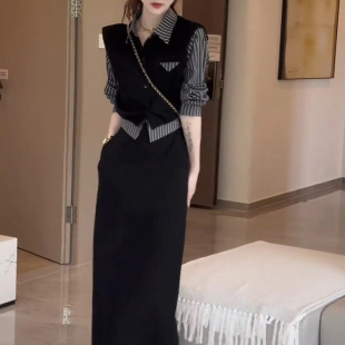 套装 气质显瘦高级条纹半身裙女2025春季 时尚 两件套女装 2330 新款