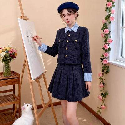 有里布上衣+半身裙套装2026冬季新款小个子女主穿搭两件套D3254