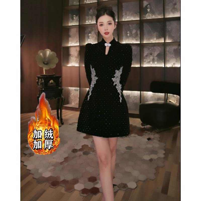 高级感端庄新中式气质内搭裙子2025秋冬新款常规加绒连衣裙JT0137