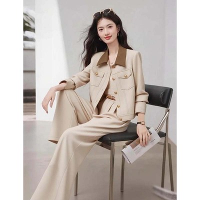 2025秋季新款有里布送腰带时尚风百搭时尚显瘦裤套装两件套HY0068