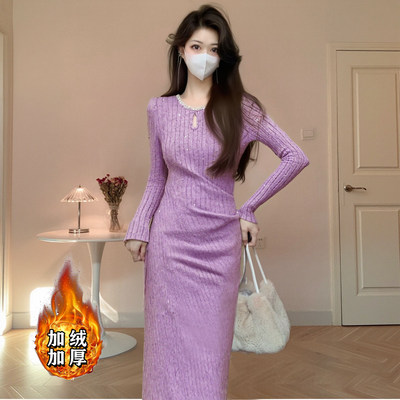 加绒加厚法式温柔风连衣裙2025冬季新款重要场合打底裙JT0166A