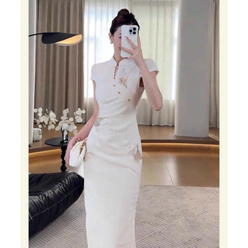 2026秋新款有里布新中式蝴蝶镂空改良旗袍国风旗袍领连衣裙D3449