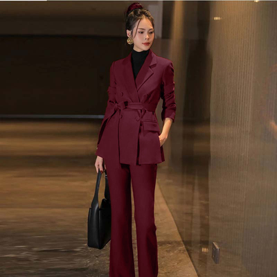 含腰带通勤西装套装2026春季新款双排扣时尚显瘦裤两件套TX0404