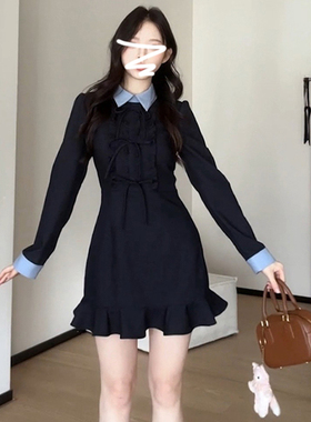 2025新款小个子香风连衣裙女春季韩系高级感收腰a字短裙 D0015