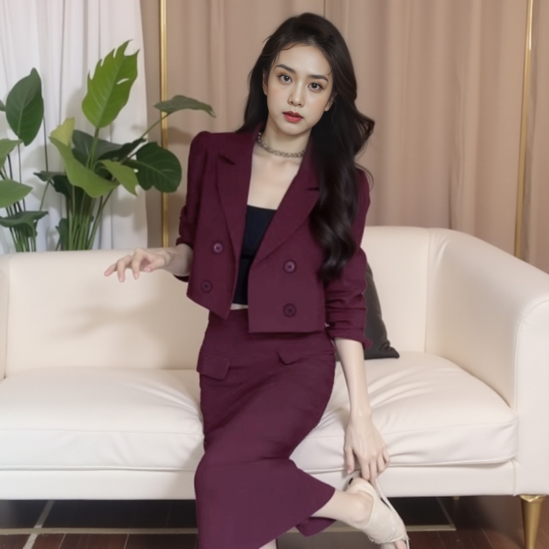 小上衣高腰显瘦两件套时尚套装女2025春季外套包臀半裙套装1968