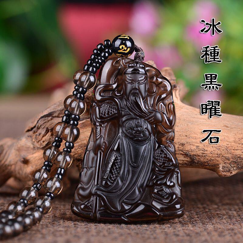 天然冰种黑曜石武财神关公