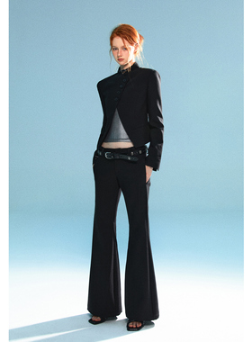 LINY LIBERTY 23SS 新中式小众设计感黑色西装女直筒休闲西裤套装