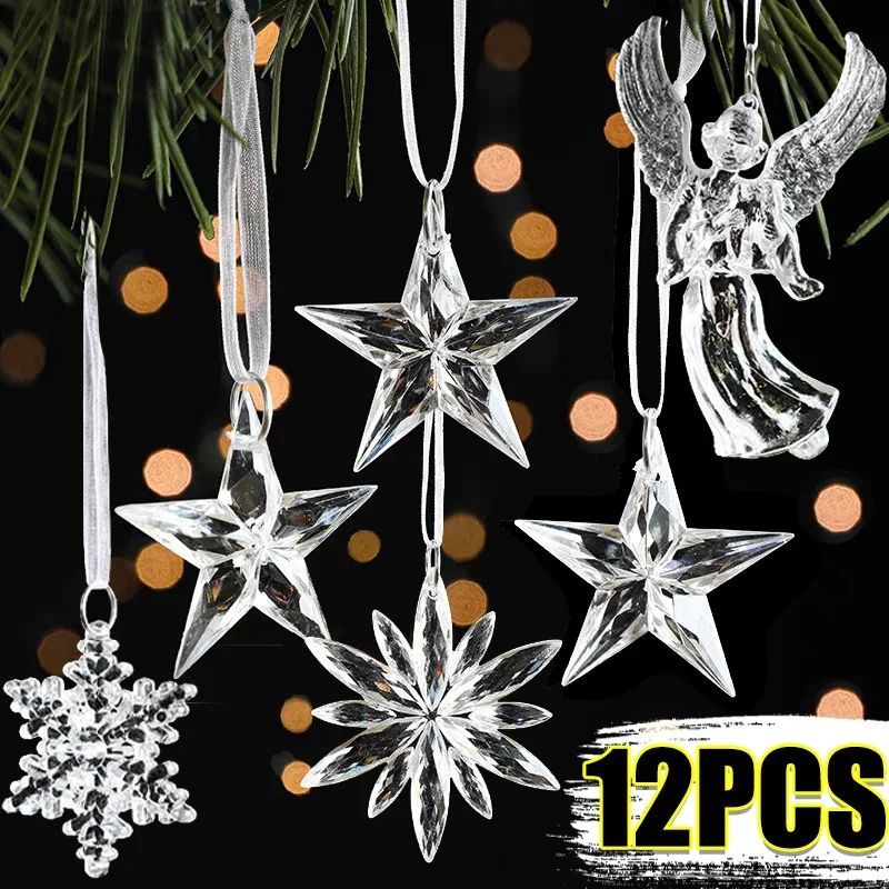 Crystal Christmas Tree Ornaments Snowflake Pentagram Angel E