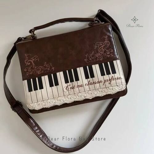 Vintage Piano Shoulder Bag Womens Brown Crossbody Bag Y2k Gi