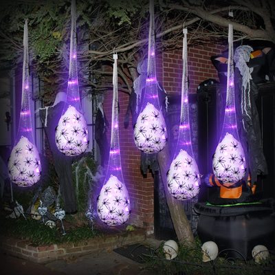 Halloween Hanging Spider Egg Sacs with Lights, Realistic Spi
