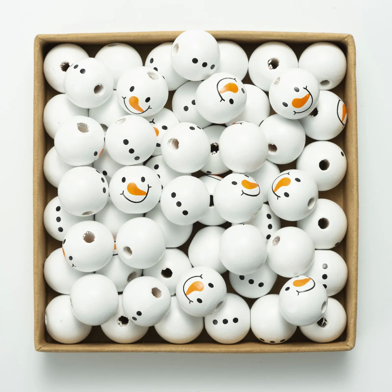 Hot New 20MM Snowman Round Wooden Beads DIY Christmas Decora