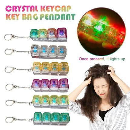 Keyboard Fidget Toys LED Crystal Keycap Keychain Stress Reli