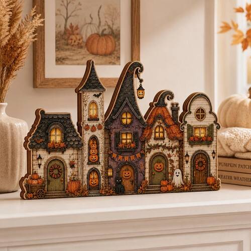 Multi layer retro wooden village sign - suitable for Hallowe