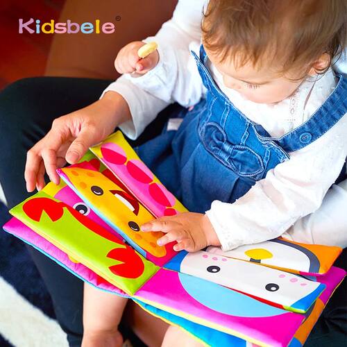 Baby Soft Crinkle Cloth Book Cartoon Face Animal Matching To