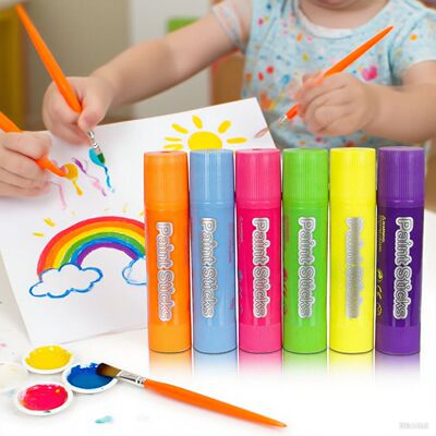 6 Neon Color Tempera Paint Sticks, No Mess, Quick Drying, Wa