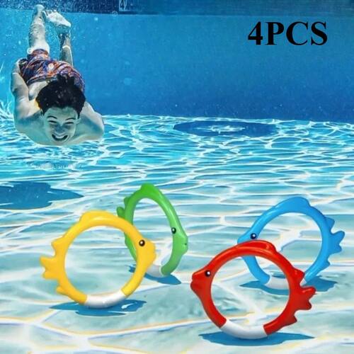 4Pcs Fish-Shaped Swimming Pool Circle Diving Rings Summer Un