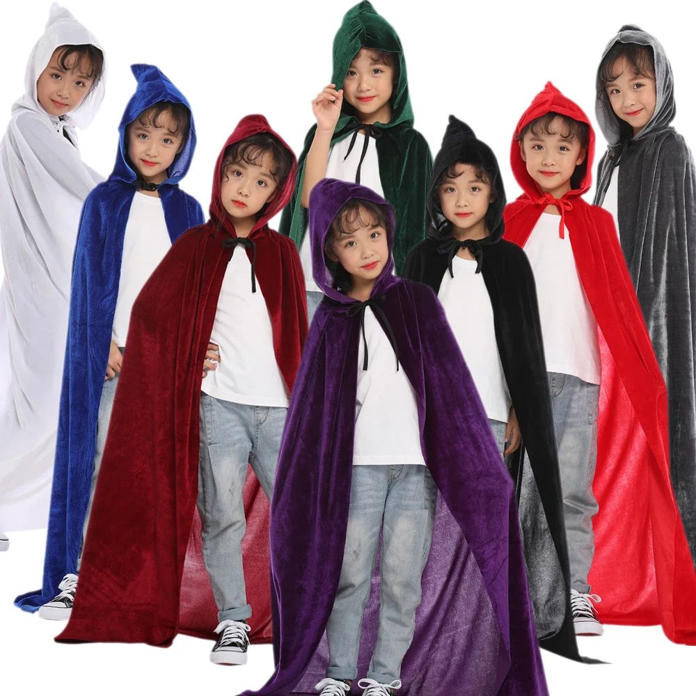 Halloween Adult Kids Witch Cloak Cape Hooded Cosplay Costume