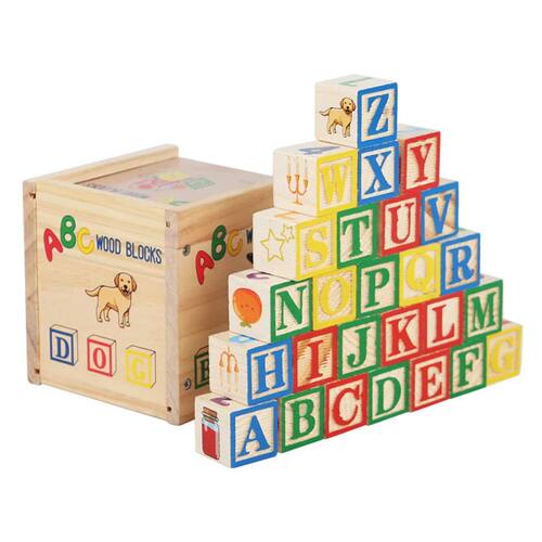 27Pcs Wooden Printed Block Toy English Letter Digital Cartoo