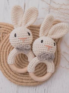 Baby Crochet Rattle Wooden Teether Toy BPA Free Wood Rodent