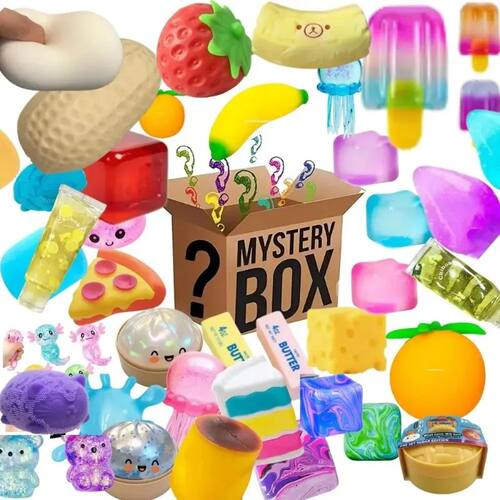 &100+Pcs Surprise Box Toys Novelty Stress Relief Assorted Sq