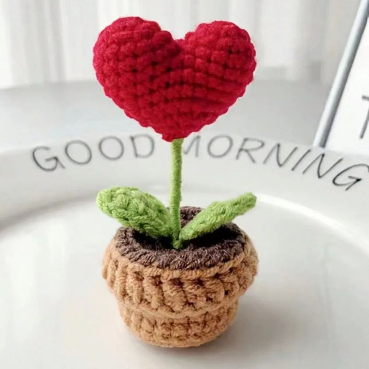 1/2/3/5Pcs Handmade Knitted Flower Pot Red Heart Shaped Knit