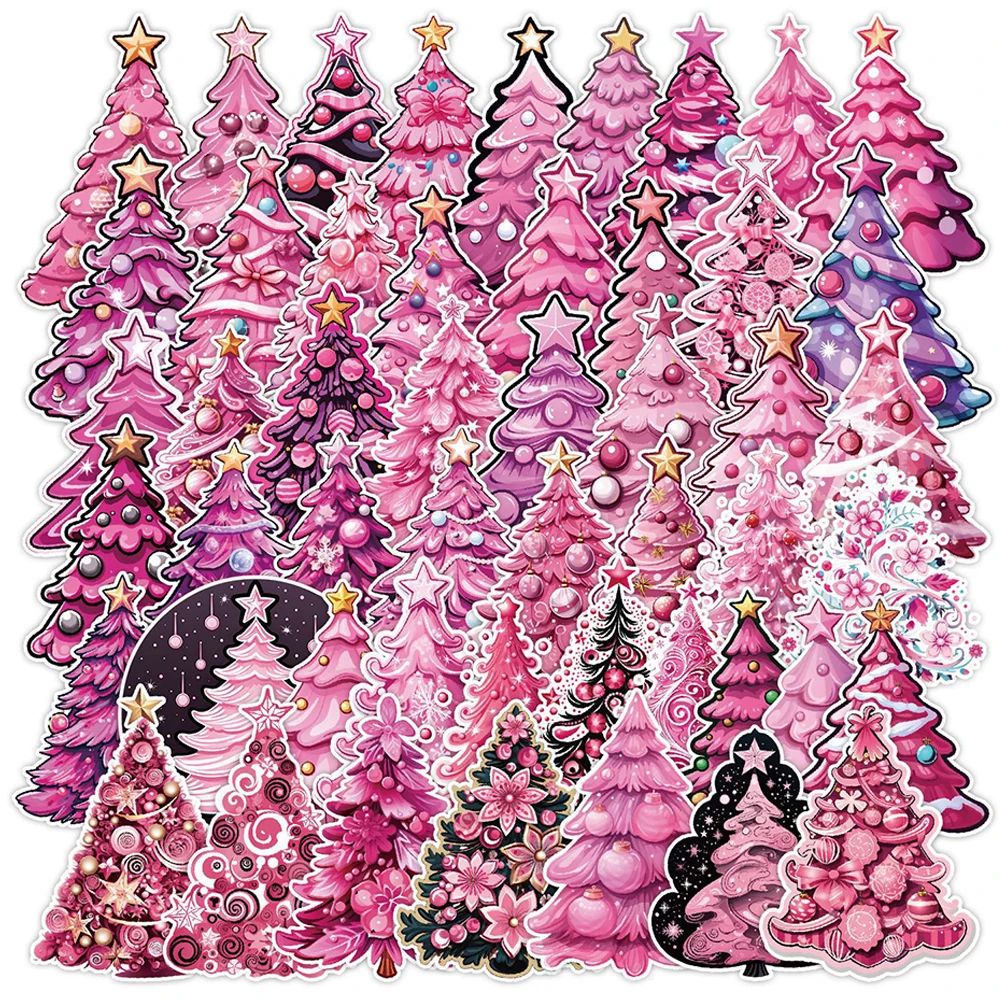 50PCS Cute Pink Christmas Tree Cartoon Stickers Graffiti Dec