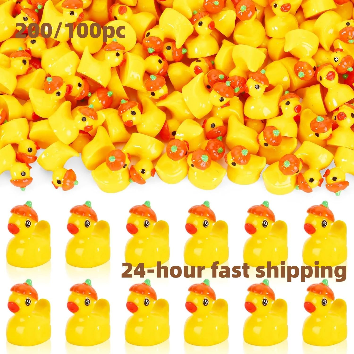 200/100Pcs Fall Mini Ducks Autumn Mini Resin Pumpkin Duck Mi