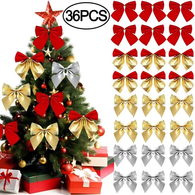 12/36pcs Christmas Bow Christmas Decorations For Home Gold R
