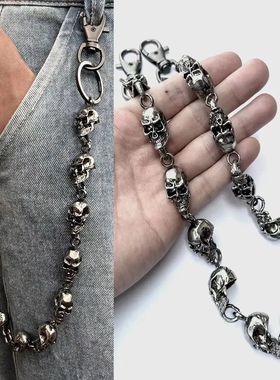 Slim Heavy Waist Chain Men Skull Keychain Wallet Chain Gothi
