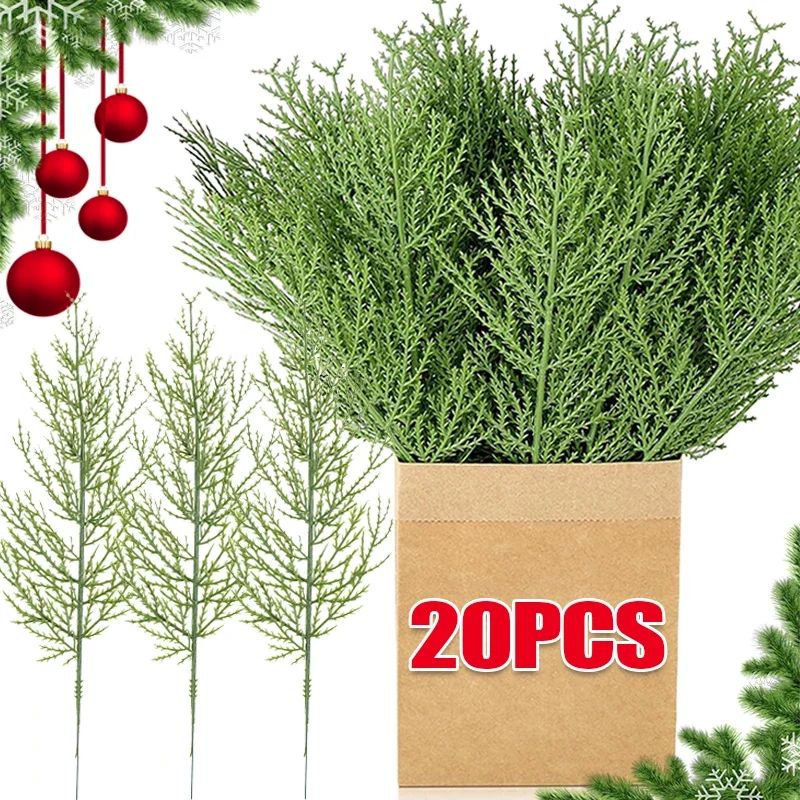 1-20pcs Artificial Pine Branches Fake Plant Leaves Green Pin