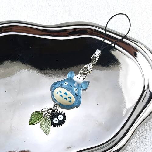 Kawaii Blue Animal Phone Charm Chain Soot Sprite Keychain fo