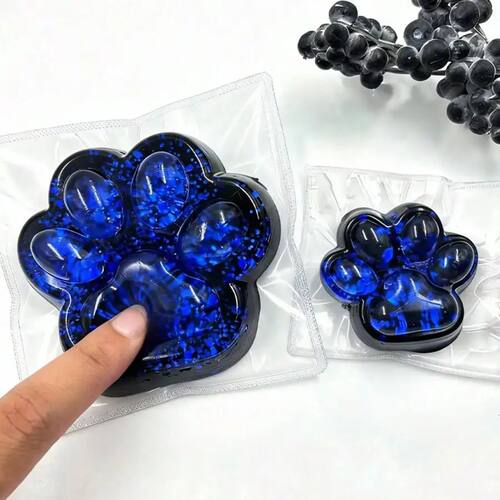 HefengCL Black Blue Glitter Cat Paw Fidget Toy, Soft TPR Sen