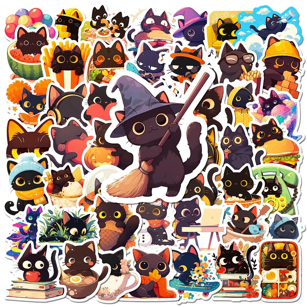 50pcs Cute Black Cat Graffiti Stickers Aesthetic Decals Frid