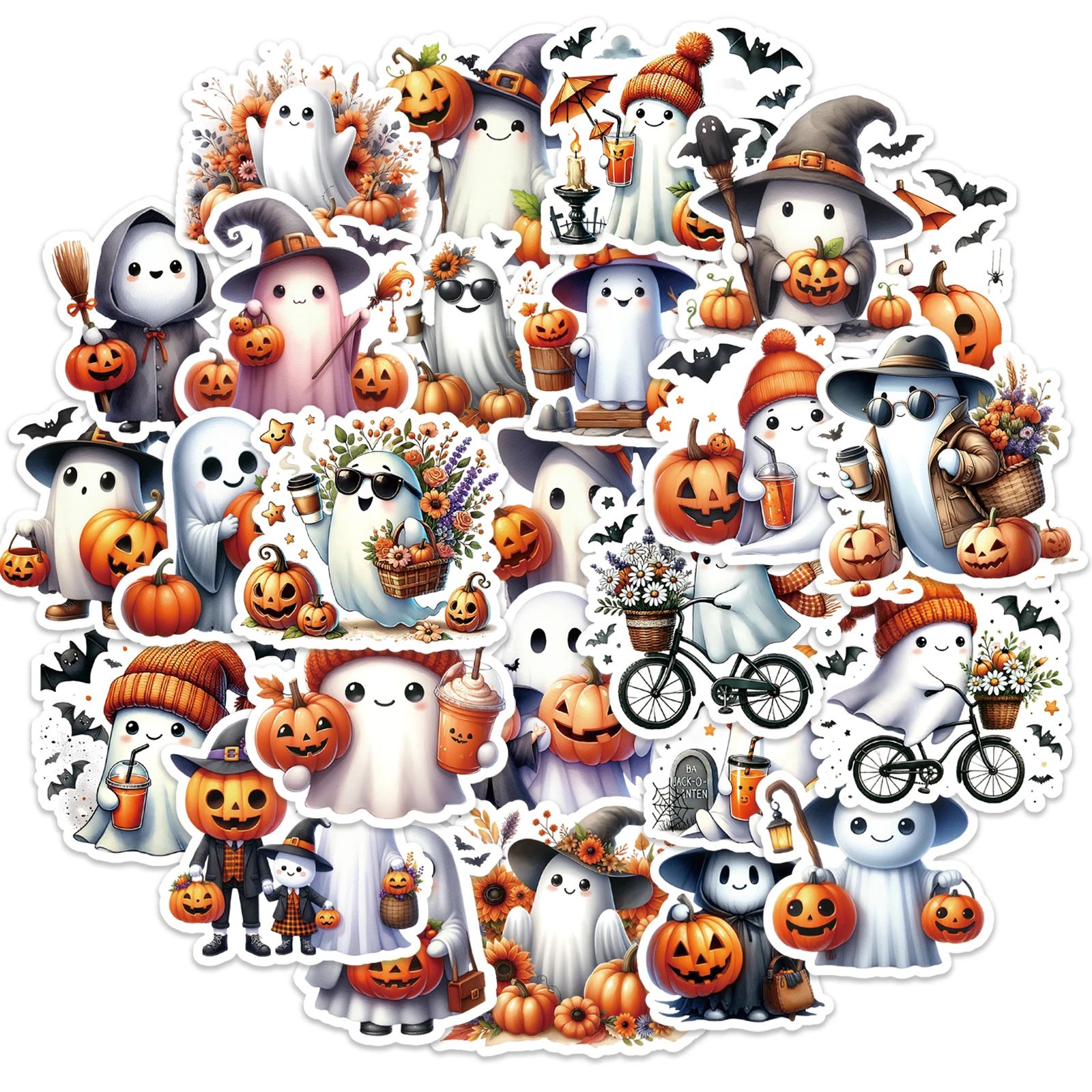 50PCS Halloween Pumpkin Ghost Stickers For Junk Journal Phon